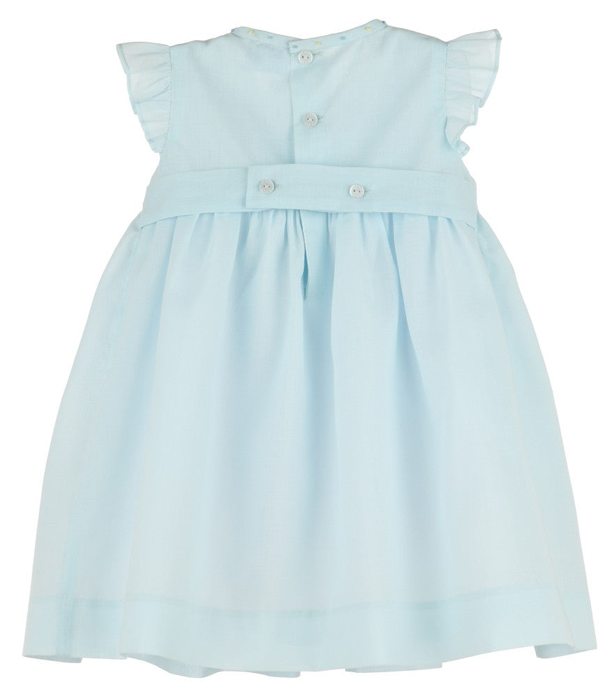 Luli & Me Girls Classical Diamond Smocked Dress - Flutter Sleeves - Blue