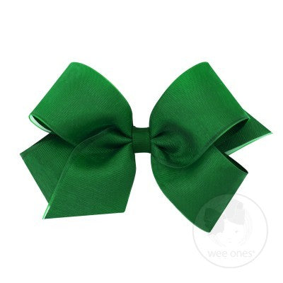 Wee Ones Girls Organza Overlay Grosgrain Bow - Forest Green