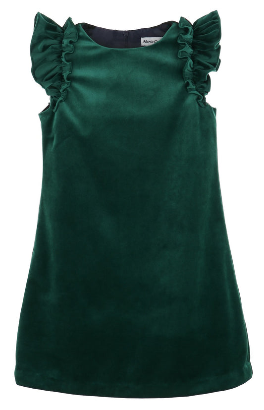 Luli & Me Maria Casero Girls Deluxe Velvet Holiday Party Shift Dress - Green