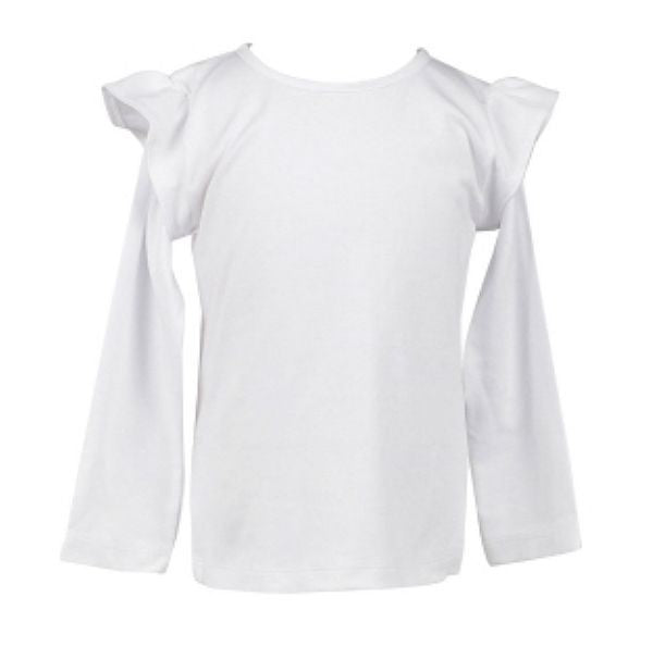 Proper Peony Girls White Pima Long Sleeve Flutter Sleeve Shirt by Proper Peony