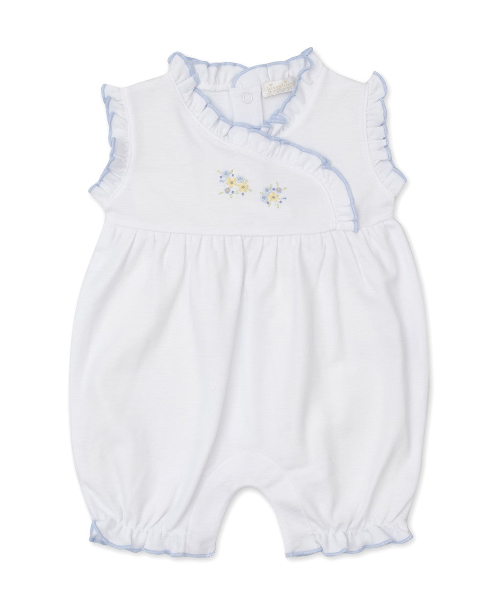 Kissy Kissy Baby Girls White Romper - Blue Floral Fantasy Embroidery