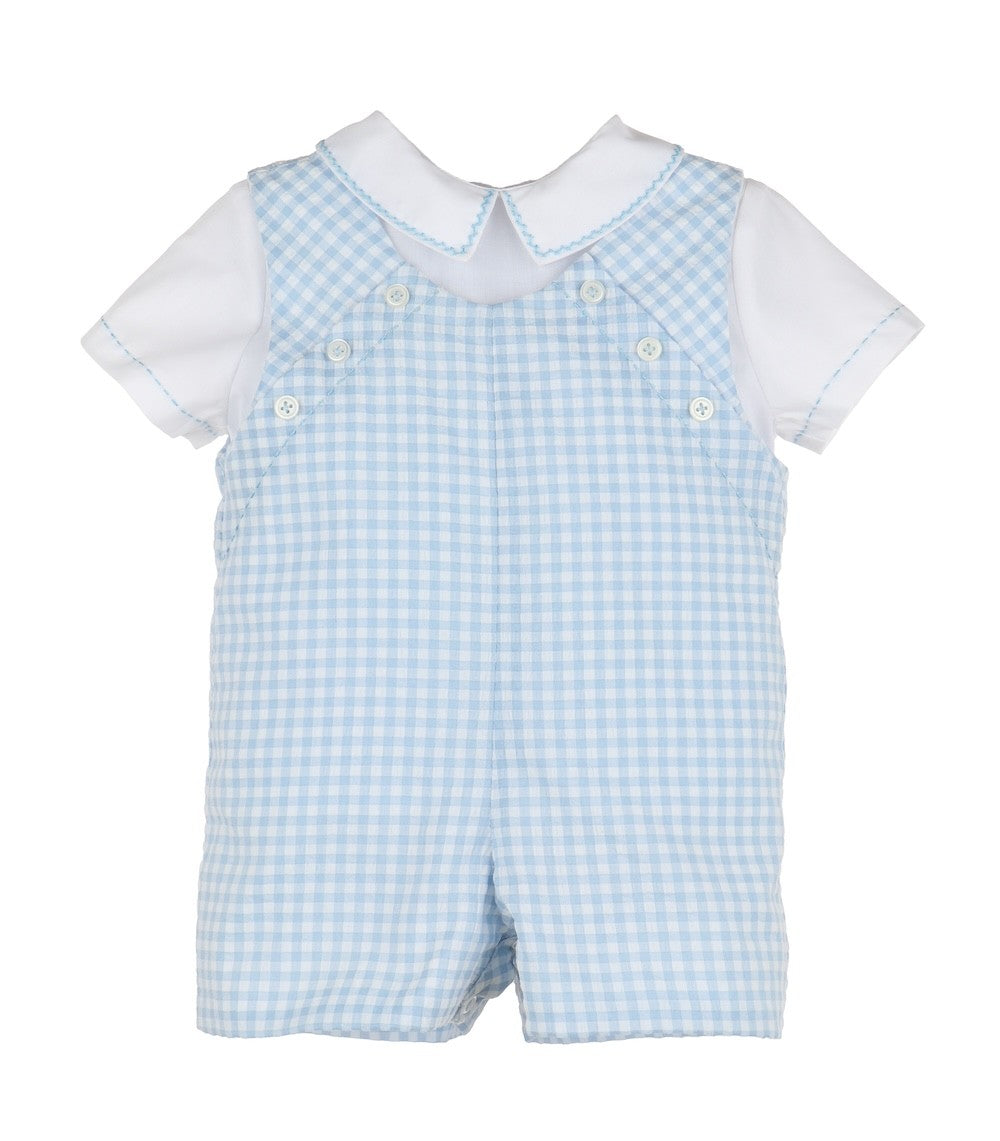 Luli & Me Baby Boys Blue Gingham Shortall with Shirt