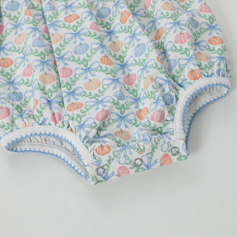 Swoon Baby Girls Proper Picot Bubble - Blue Pumpkin Print by Swoon Baby