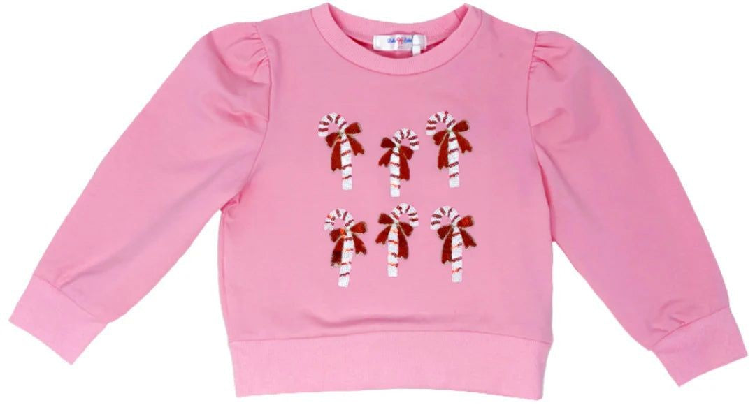 LuLu BeBe Girls Sequin Candy Canes Puff Sleeve Top - Pink by LuLu BeBe