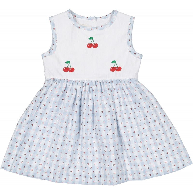 Sal & Pimenta Girls Dress - Blue Picnic Cherries