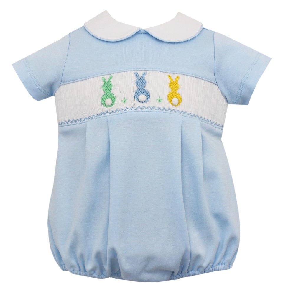 Petit Bebe Knits Baby Boys Smocked Easter Bunny Bubble - Light Blue Knit