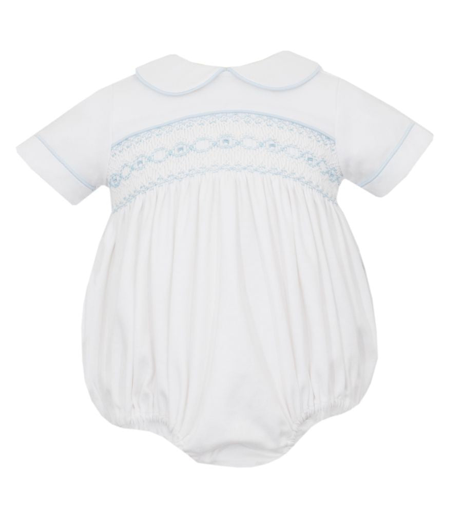 Petit Bebe Knits Baby Boys White Bubble - Smocked in Blue by Petit Bebe