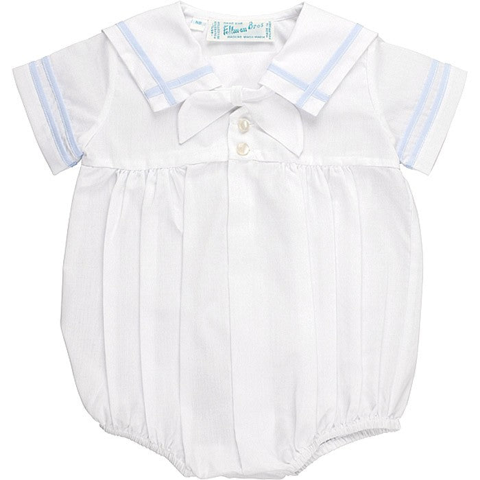 Feltman Brothers Infant Boys Sailor Suit Bubble - White with Light Blue Trim