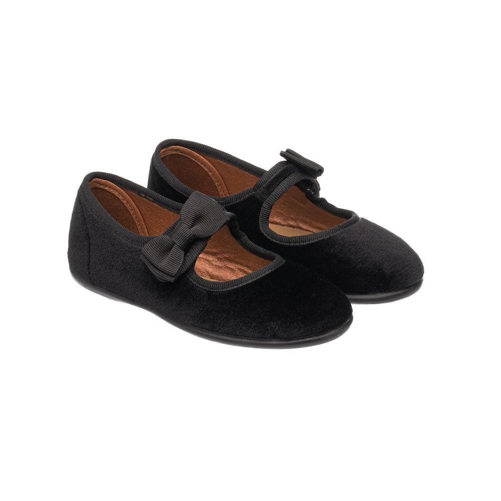 Elephantito Girls Mary Janes Shoes - Velvet Bow - Black Suede