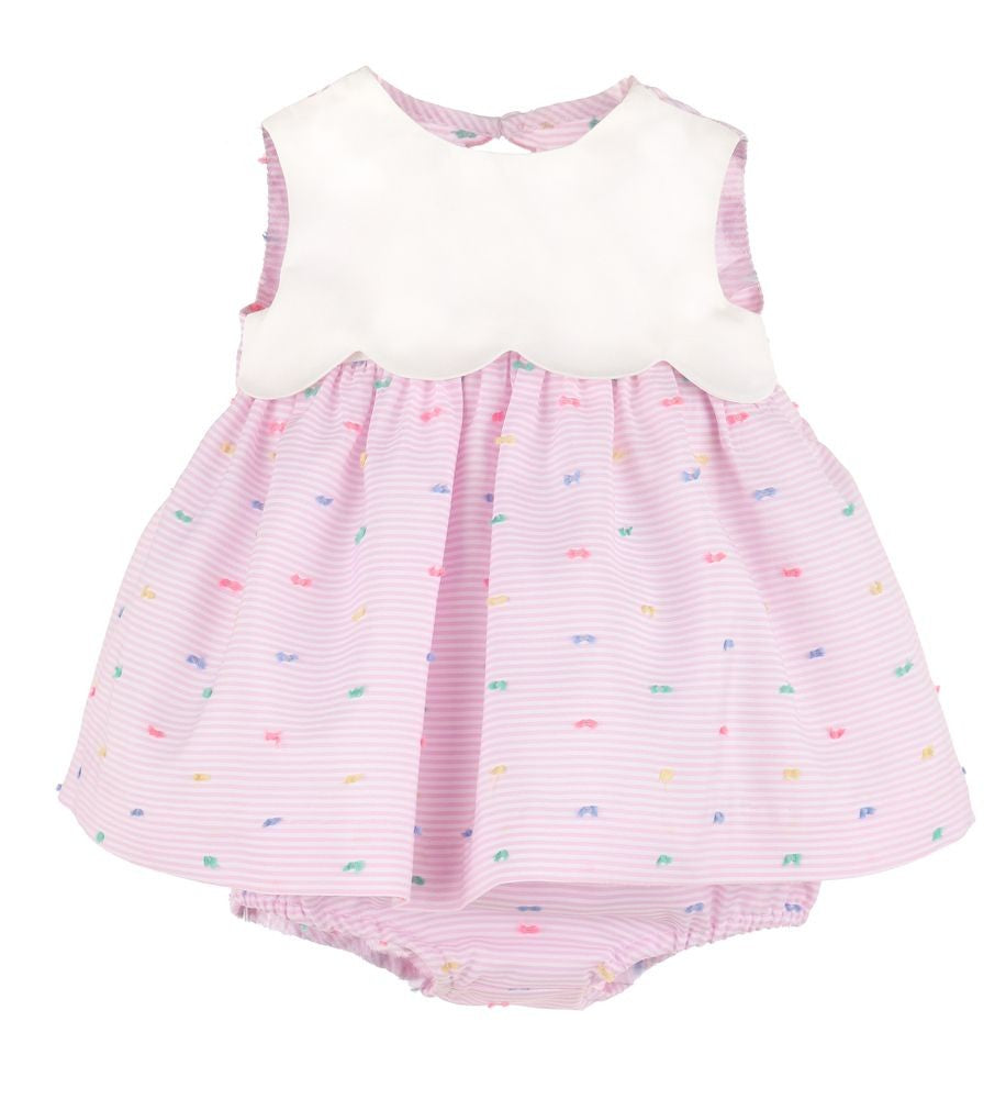 Sophie & Lucas Girls Pink Embroidered Party Scallop Dress - Keyhole Back