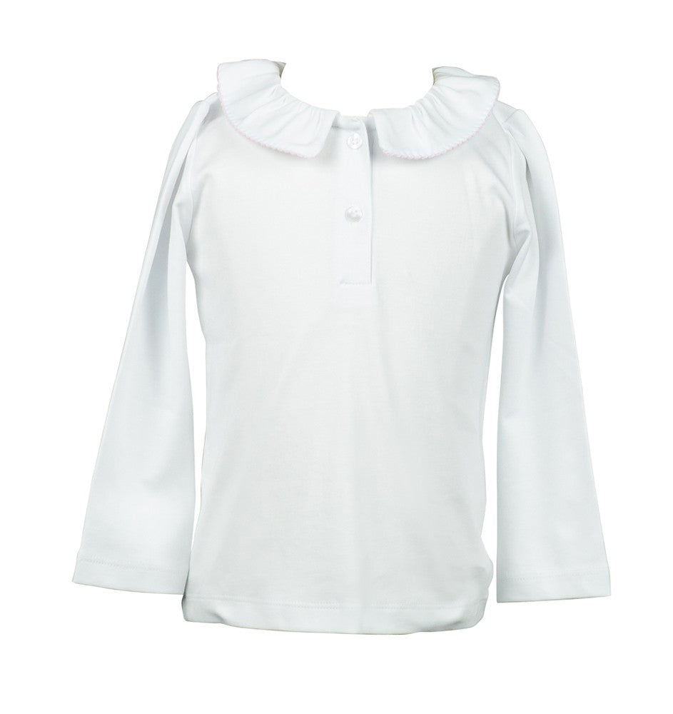 Proper Peony Parkside Girls Split Collar Shirt - Pink Trim - Long Sleeves