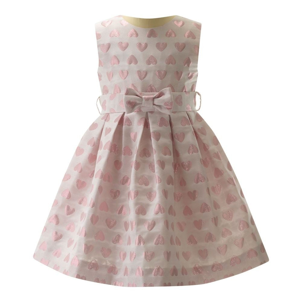 Rachel Riley London Girls Sleeveless Pink Heart Damask Dress