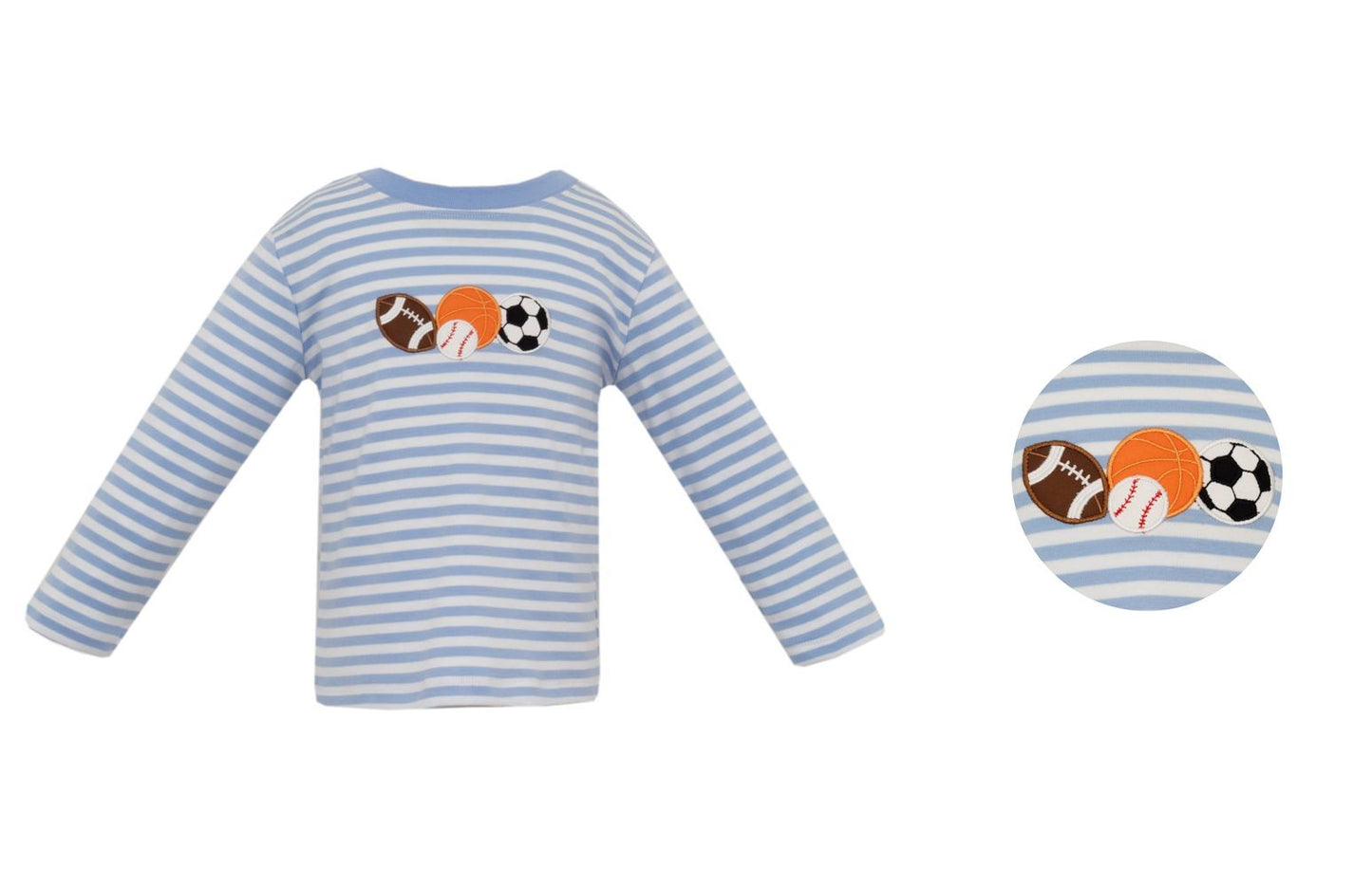Claire & Charlie Boys Light Blue Striped Shirt - Sports Balls