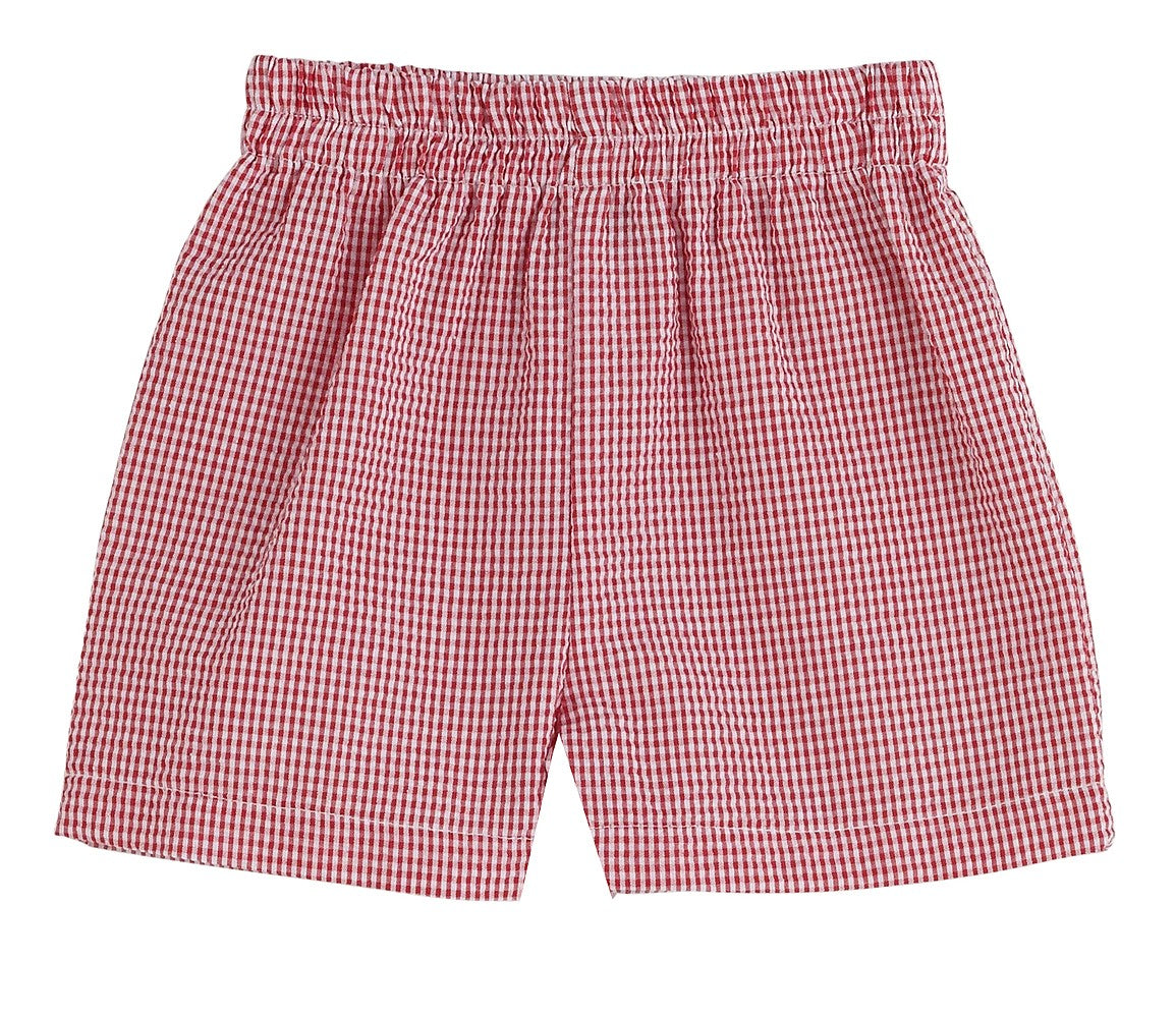 Funtasia Color Works Boys Pull On Shorts - Seersucker - Red Checks