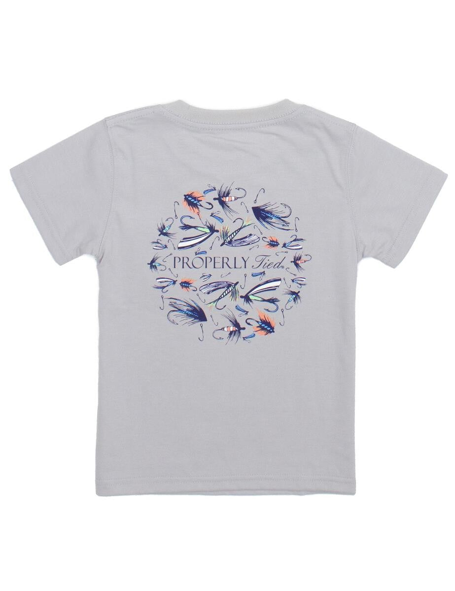Properly Tied T-Shirt - Logo Pocket on Front - Back Graphic - Ice Grey Stay Fly