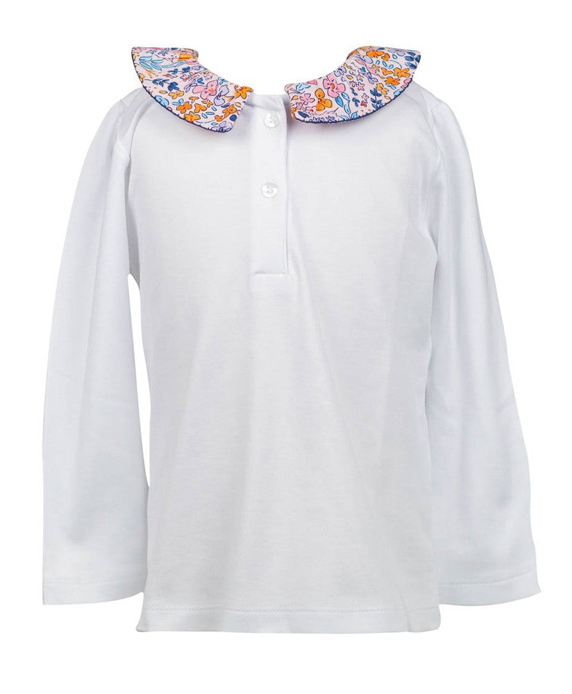 Proper Peony Girls White Pima Top - Pansy Floral Collar