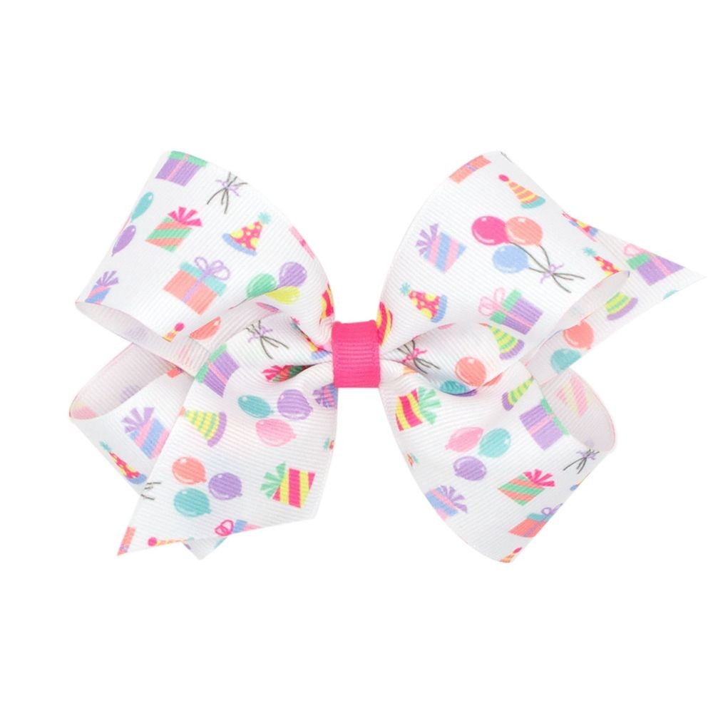 Wee Ones Girls Printed Grosgrain Bow - Birthday Party Print