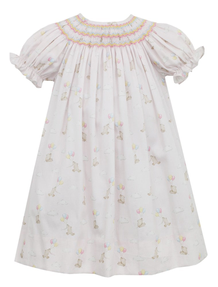 Anavini Baby Girls Teddy Bears & Balloons Print Smocked Birthday Dress - Bishop by Anavini
