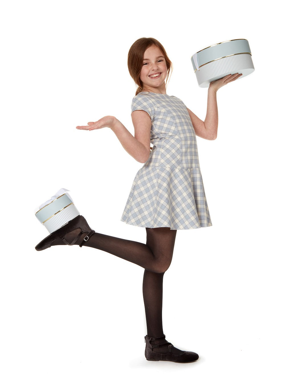 Luli & Me / Maria Casero Girls Blue Plaid Drop Waist Dress