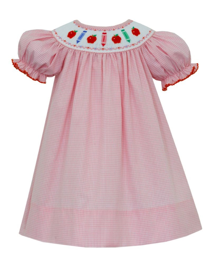 Petit Bebe Toddler Girls Gingham Bishop Dress - Smocked Back to School - Pink