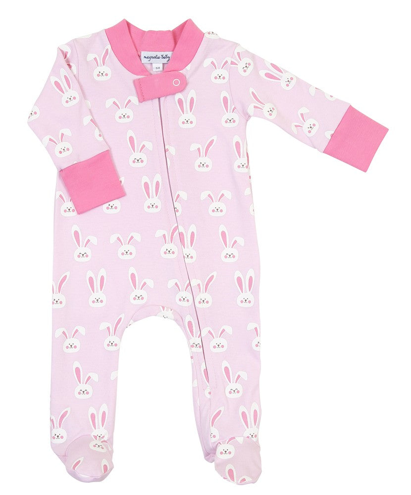 Magnolia Baby Girls Pink Easter Bunnies Printed Zipped Footie