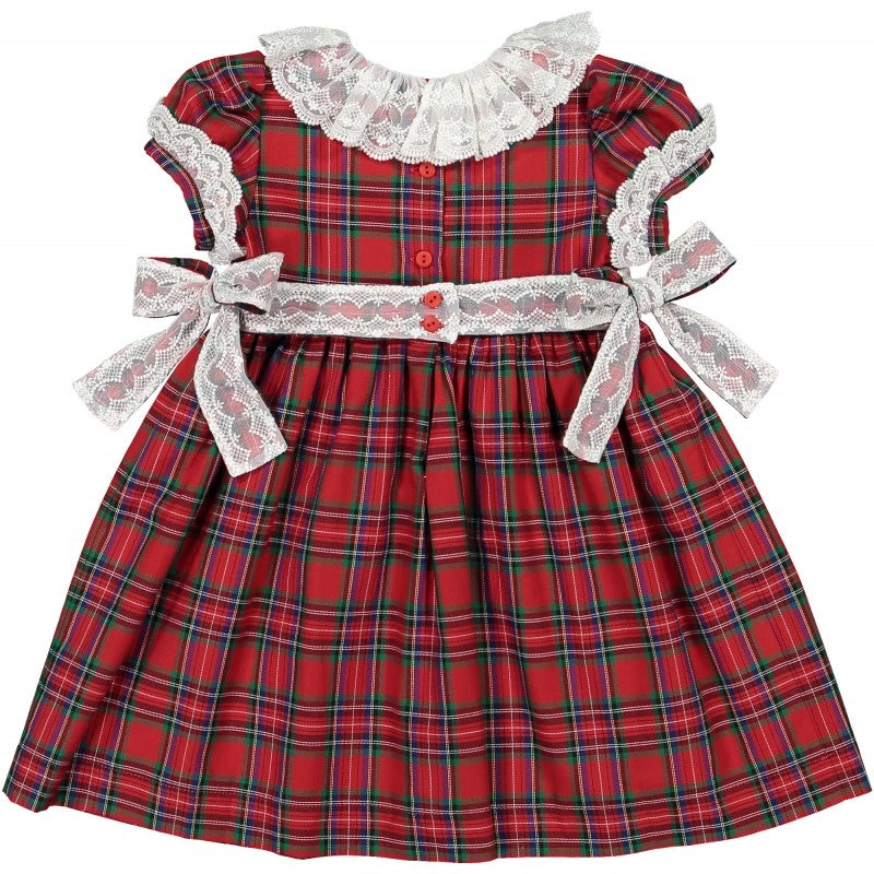 Sal & Pimenta Girls Red Noel Holiday Plaid Dress with Lace Details and Side Bows by Sal & Pimenta