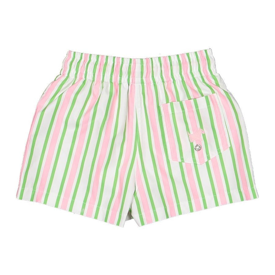 Sal & Pimenta Boys Swim Trunks - Preppy Mix Match Green & Pink Stripes by Sal & Pimenta