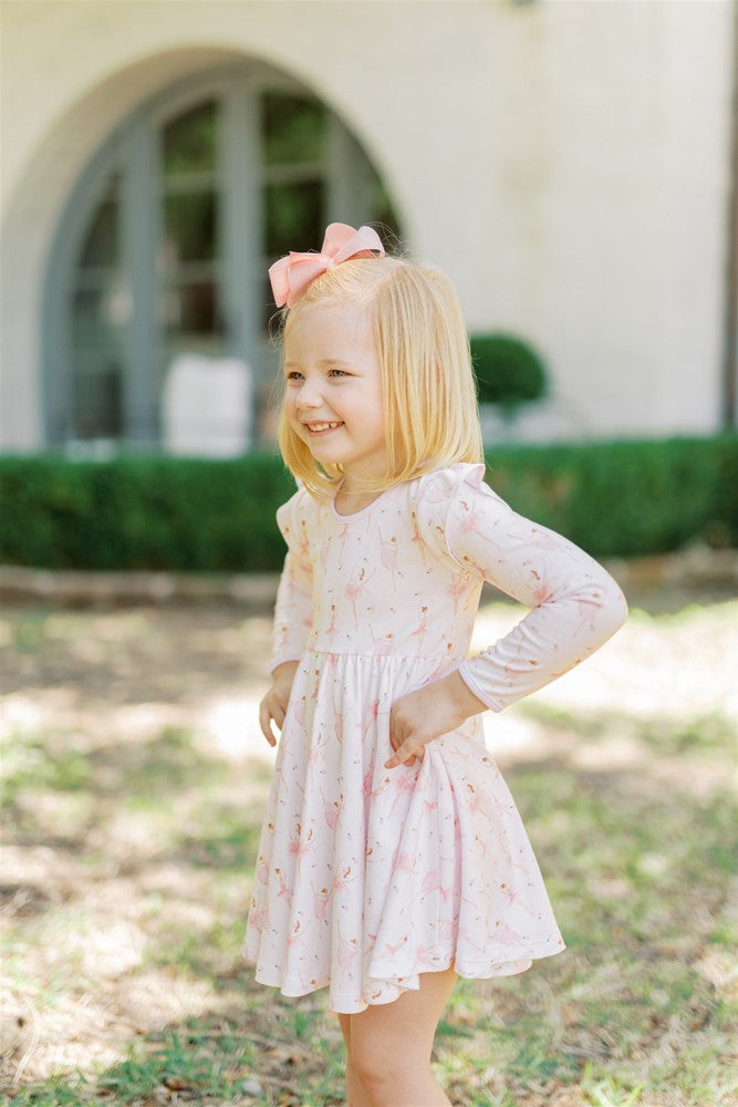Proper Peony Pima Girls Pink Ballerinas Twirl Dress