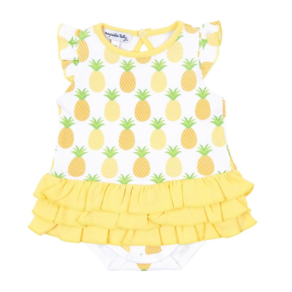Magnolia Baby Girls Yellow Pineapple Printed Ruffle Flutters Bubble