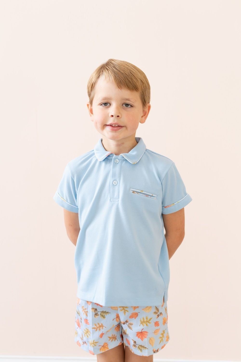 La Boutique by Dondolo Boys Short Set - Blue Polo Shirt & Leaves Shorts