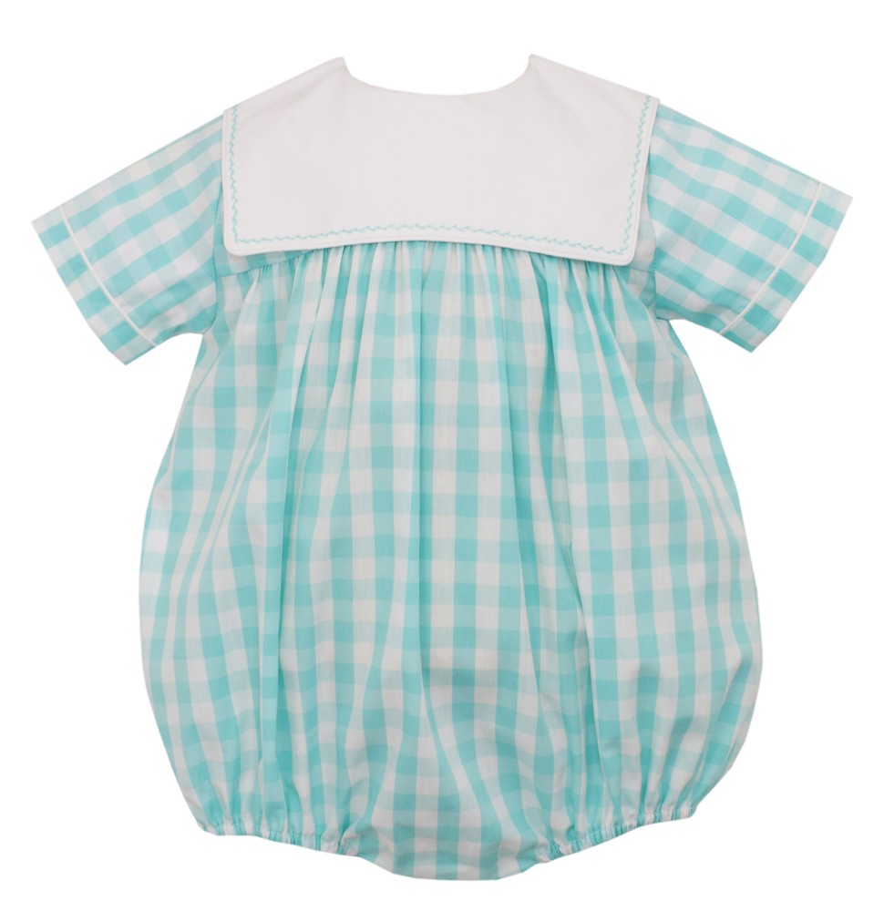 Claire & Charlie Baby Boys Aqua Check Sailor Collar Bubble by Claire & Charlie