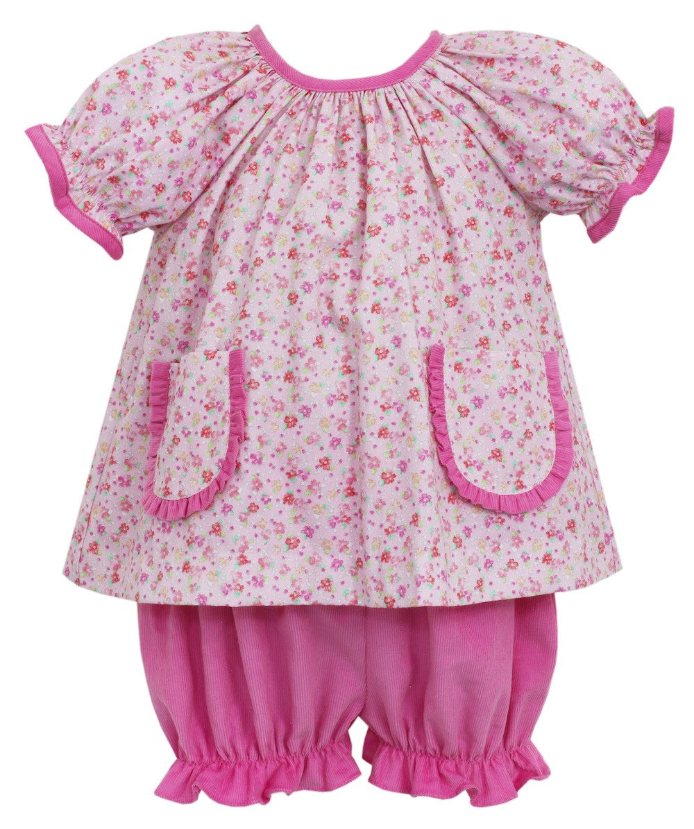 Petit Bebe Baby / Toddler Girls Hot Pink Floral / Corduroy Bloomers Set by Petit Bebe