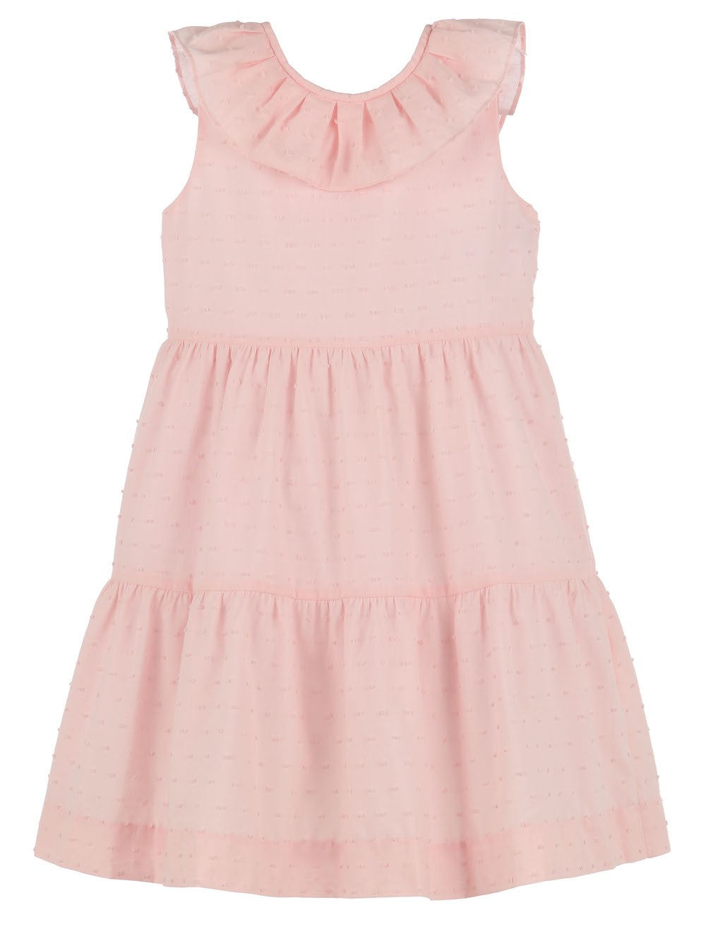 Luli & Me Girls Dotted Swiss Tiered Dress - Ruffle - V-Back - Coral