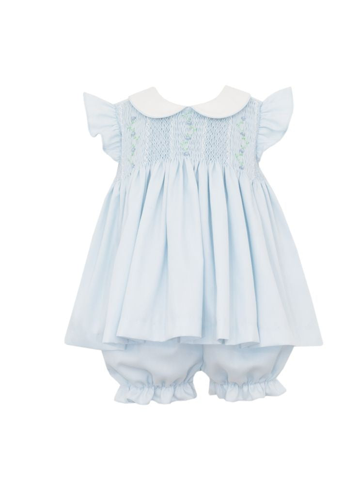 Anavini Girls Light Blue Pique Smocked Bloomers Set by Anavini
