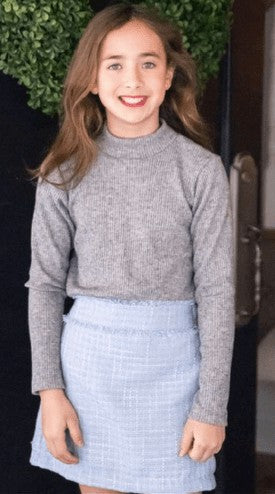 James & Lottie Be Elizabeth Girls Flat Front Skirt - Blue Tweed by James & Lottie