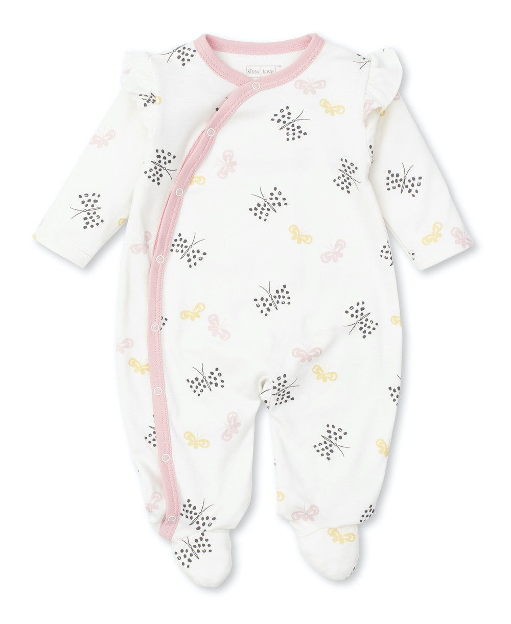 Kissy Kissy Love Baby Girls Pink Trim Butterfly Footie