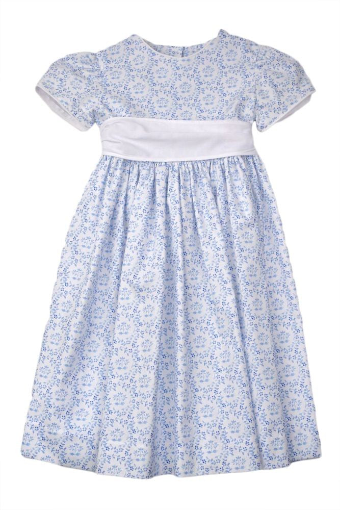 Funtasia Too Girls Blue Floral Dress - White Sash