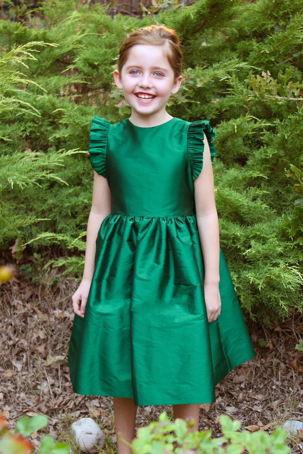 Susanne Lively Girls Christmas Holiday Party Dress- Flutter Sleeves & Sash - Green