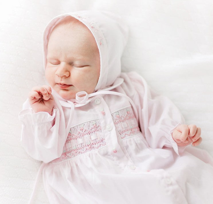 Feltman Brothers Baby Girls Pink Ribbon Smocked Gown with Hat by Feltman Brothers