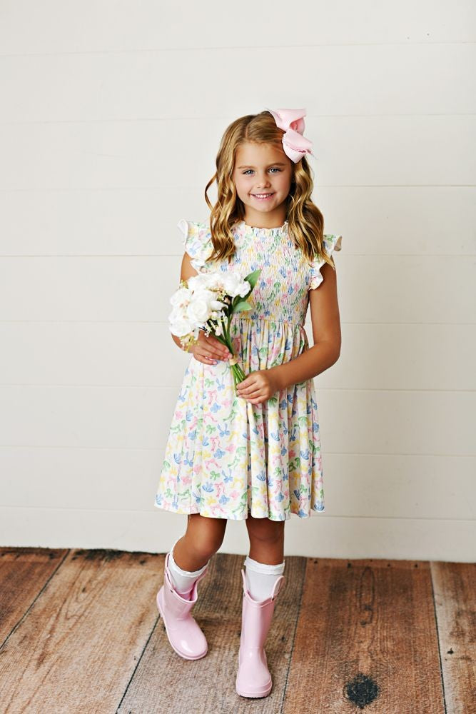 Swoon Baby Girls Pastel Bows Print Smocked Dress