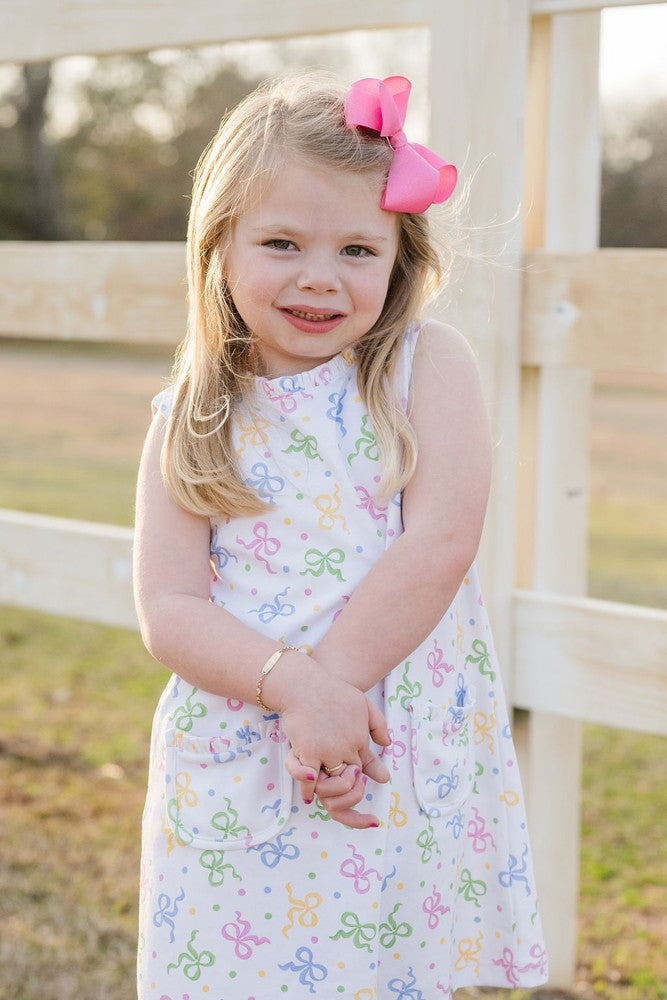 James & Lottie Girls Margot Knit Dress - Pastel Bows Print by James & Lottie