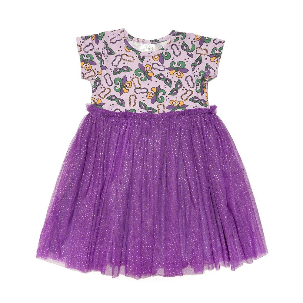 Sweet Wink Girls Purple Tulle Mardi Gras Print Tutu Dress