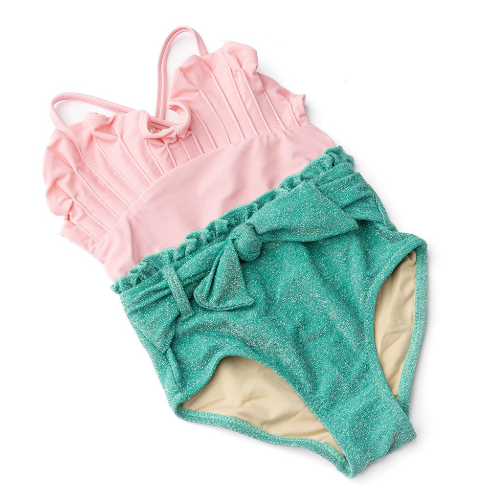 Shade Critters Girls Mermaid Shell Shimmer Swimsuit - Pink