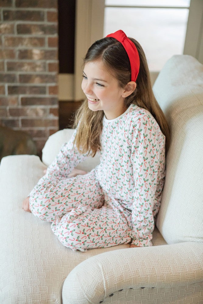 Lila & Hayes Girls Millie Pajamas Set - Christmas Candy Canes & Holly by Lila & Hayes