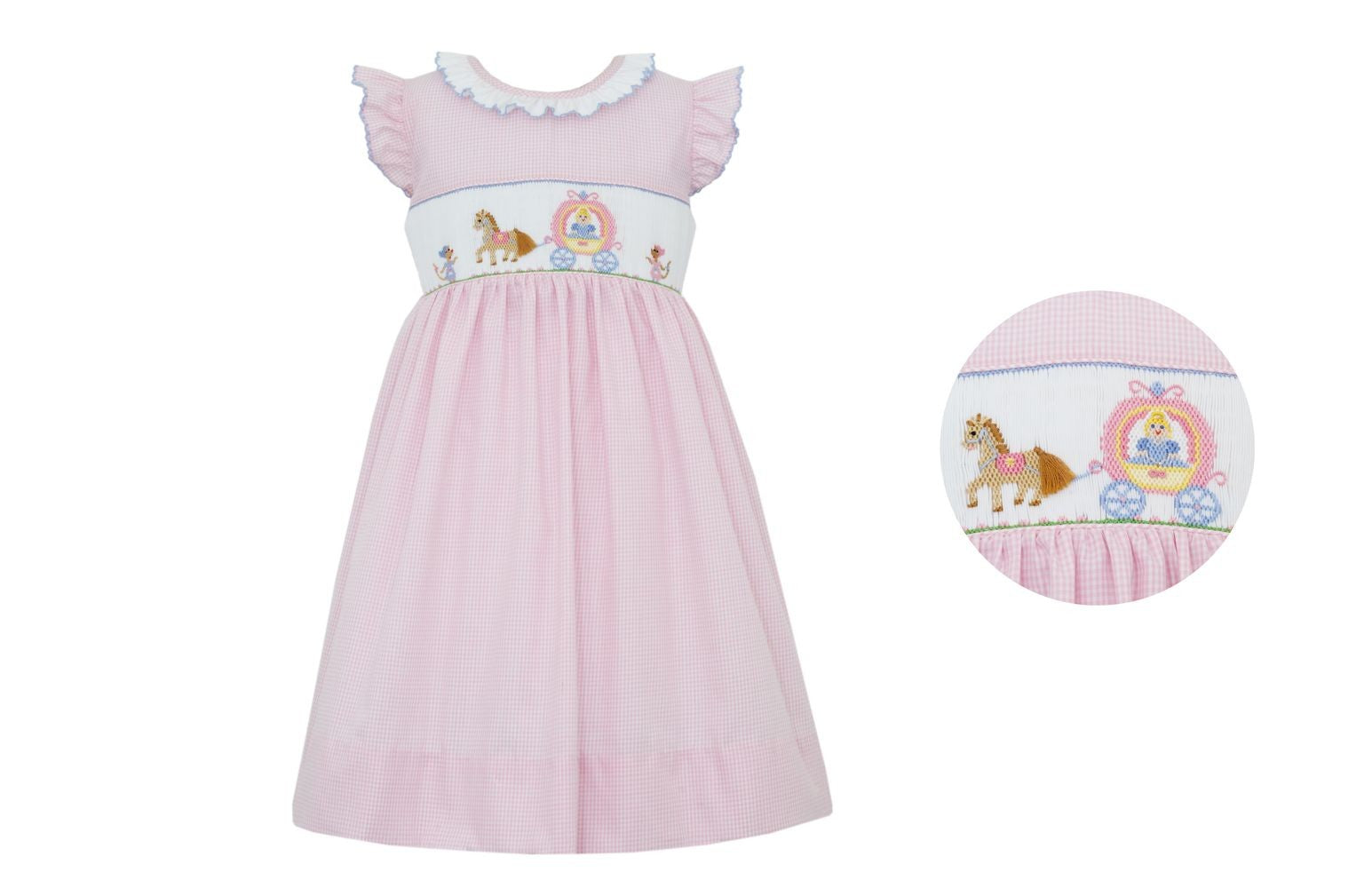 anavini smocked princess dress Anavini Toddler Girls Pink Gingham Smocked Cinderella Carriage Bishop Dress