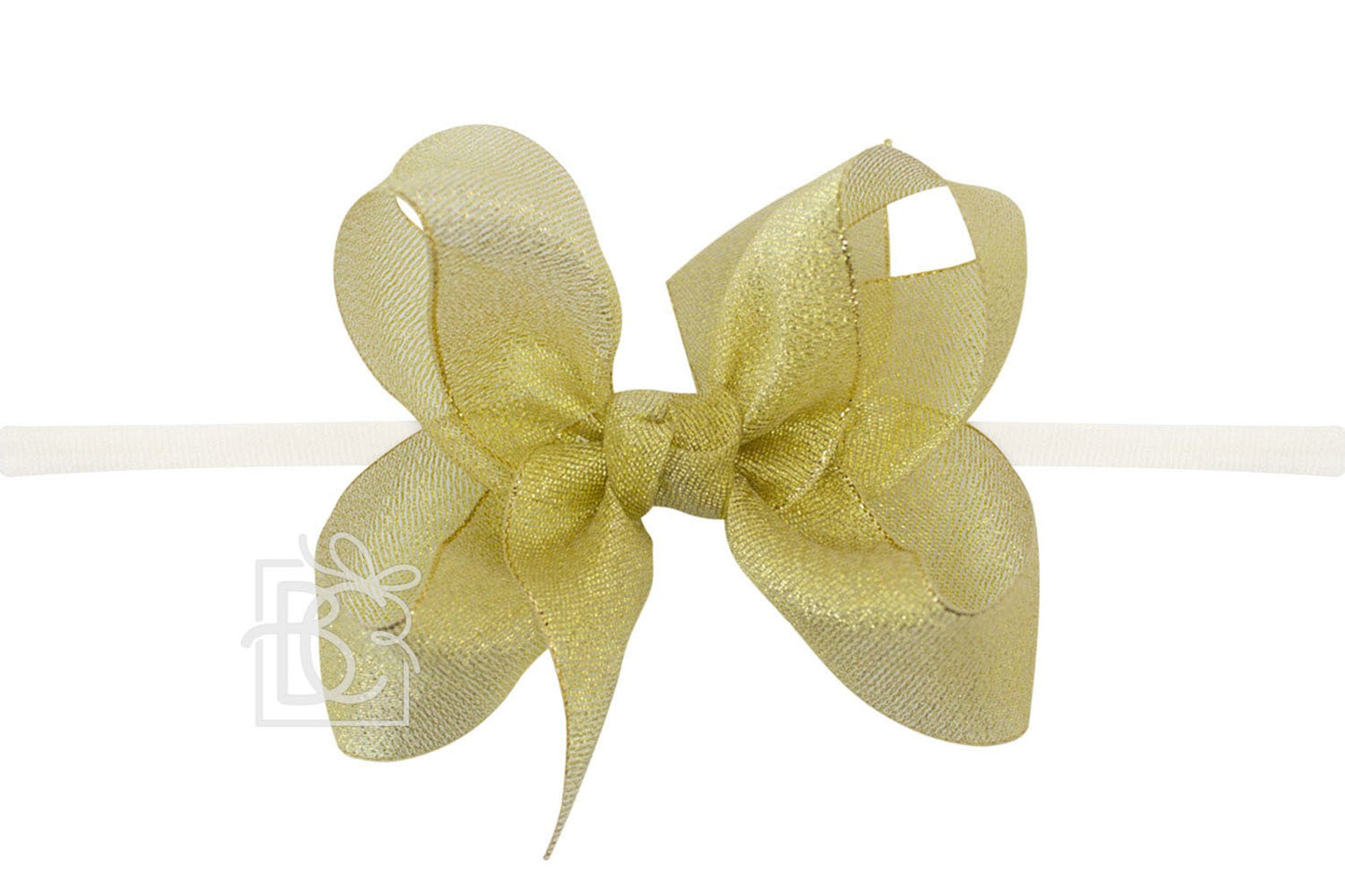 Beyond Creations Girls 1/4" Pantyhose Headband with Attached Bow - Metallic - Gold
