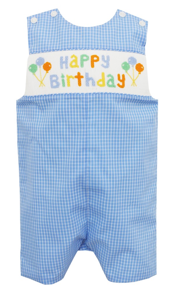Anavini Baby Boys Blue Smocked Happy Birthday Jon Jon