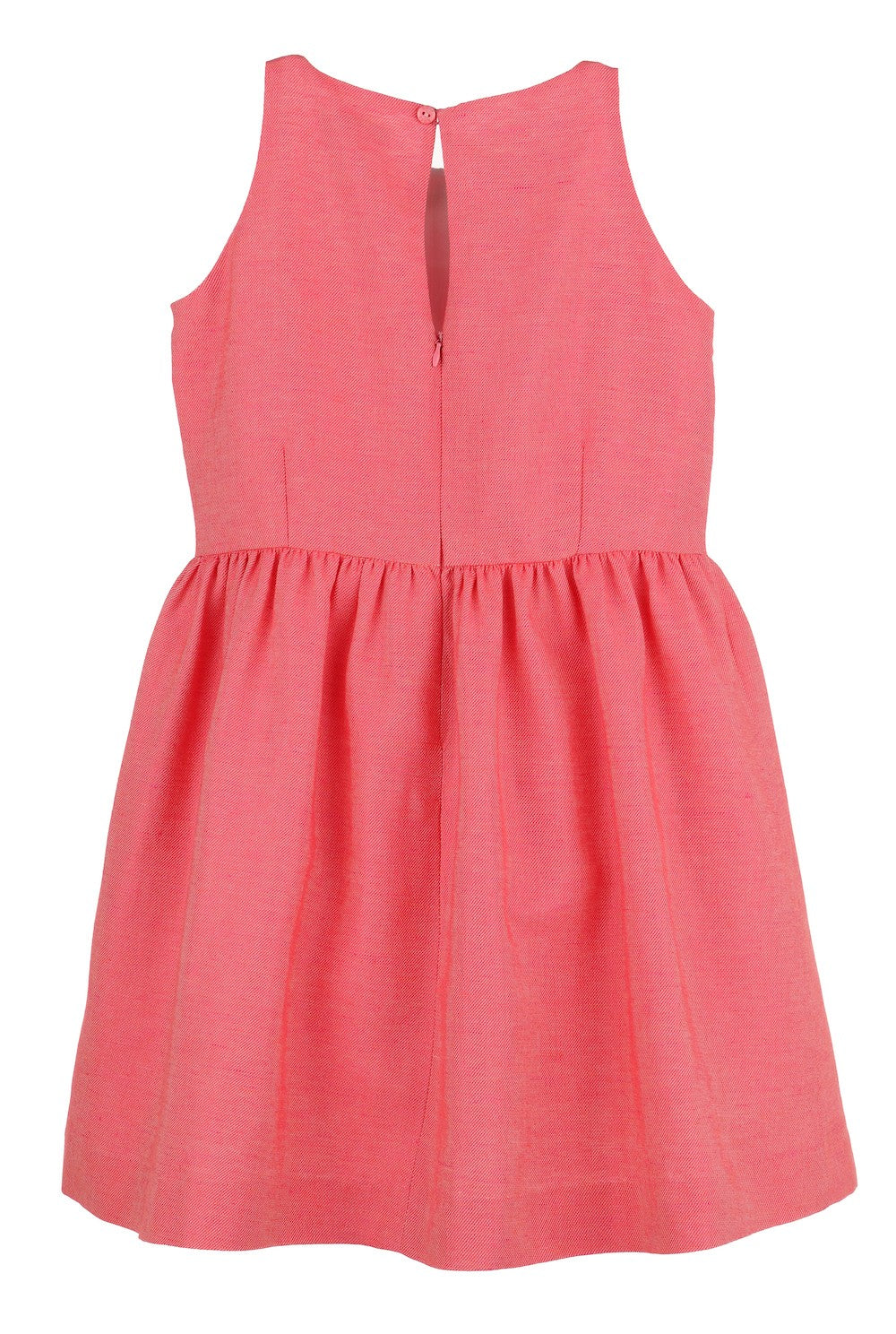 Luli & Me Casero Girls Sleeveless Dress - Embroidery Bouquet - Coral