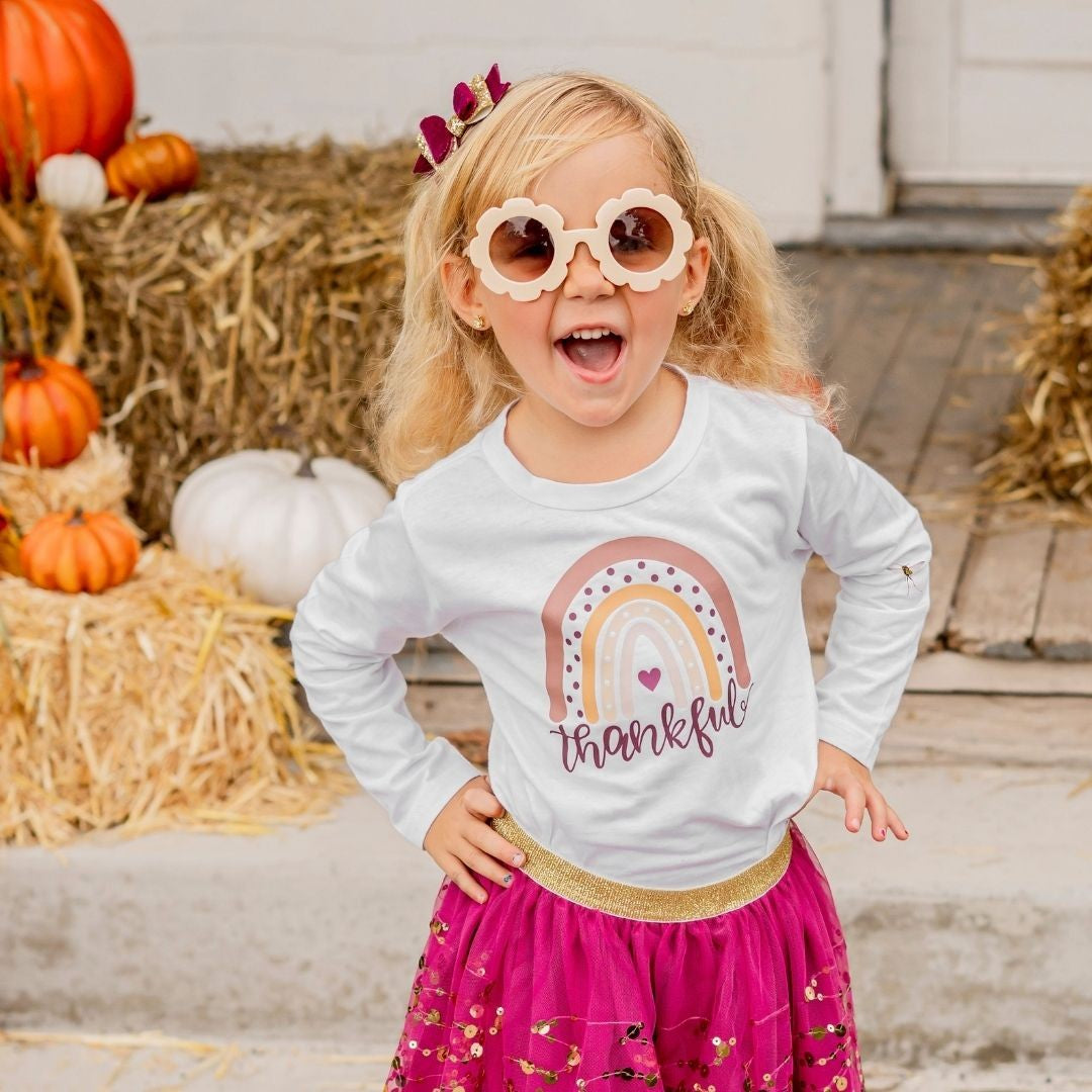 Sweet Wink Girls White Long Sleeve Top - Thankful Rainbow