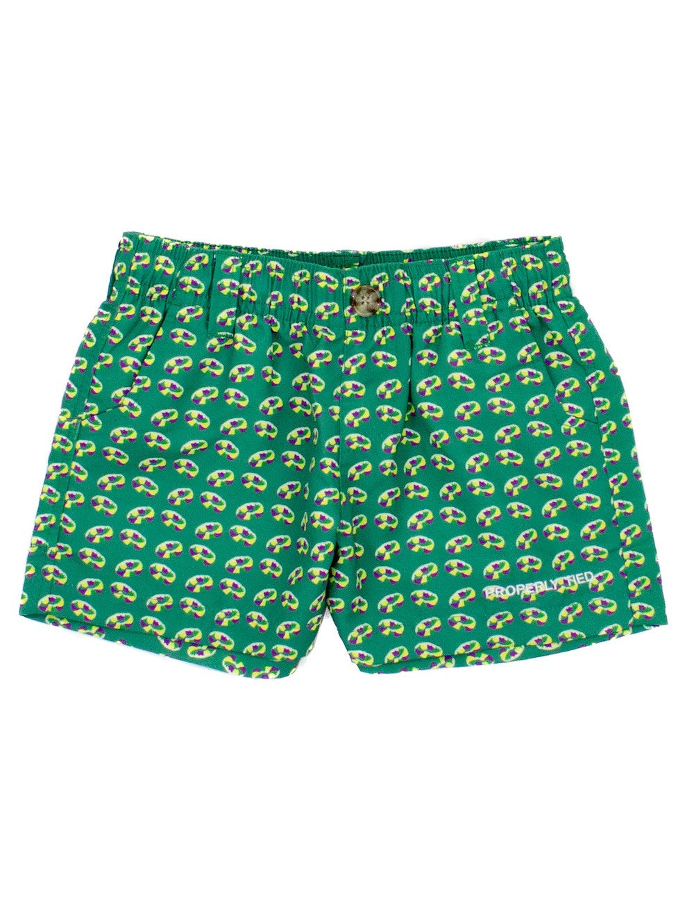 Properly Tied Boys Mallard Shorts - Green Mardi Gras King Cake
